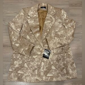 Vintage Butterfly Print Gold Tapestry Blazer